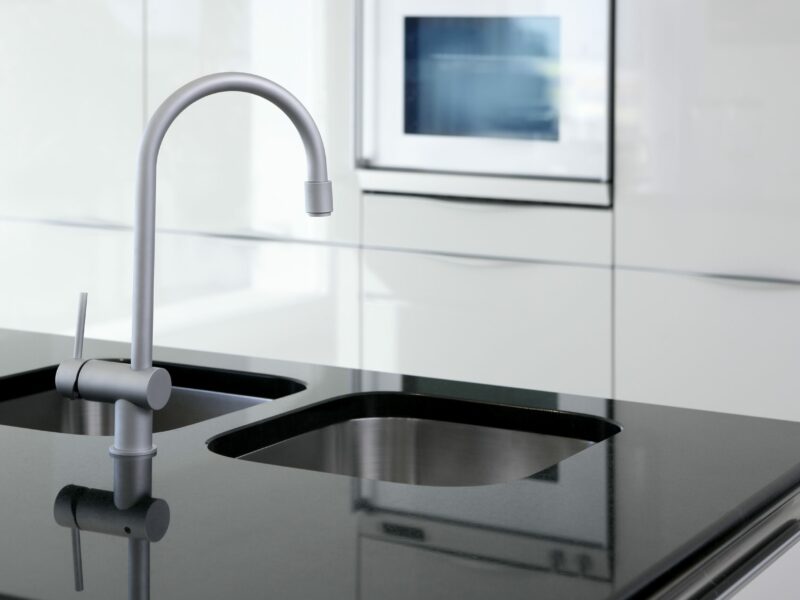 kitchen faucet and oven modern black and white interior design